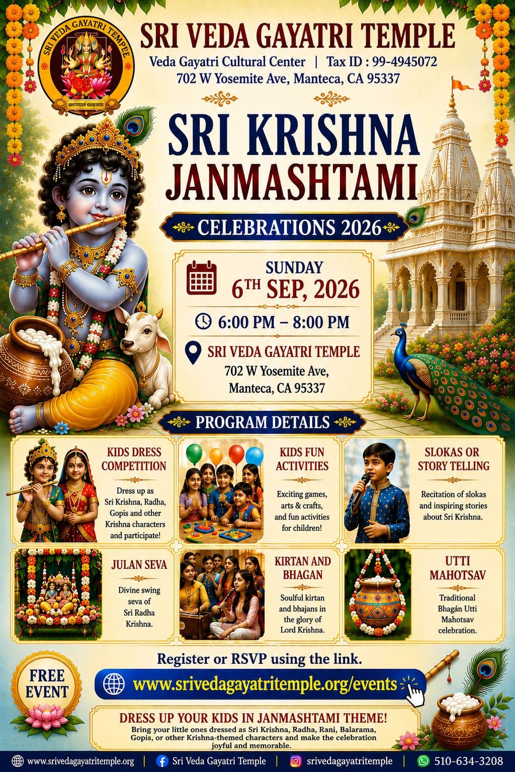 Sri Krishna Janmashtami Celebrations flyer